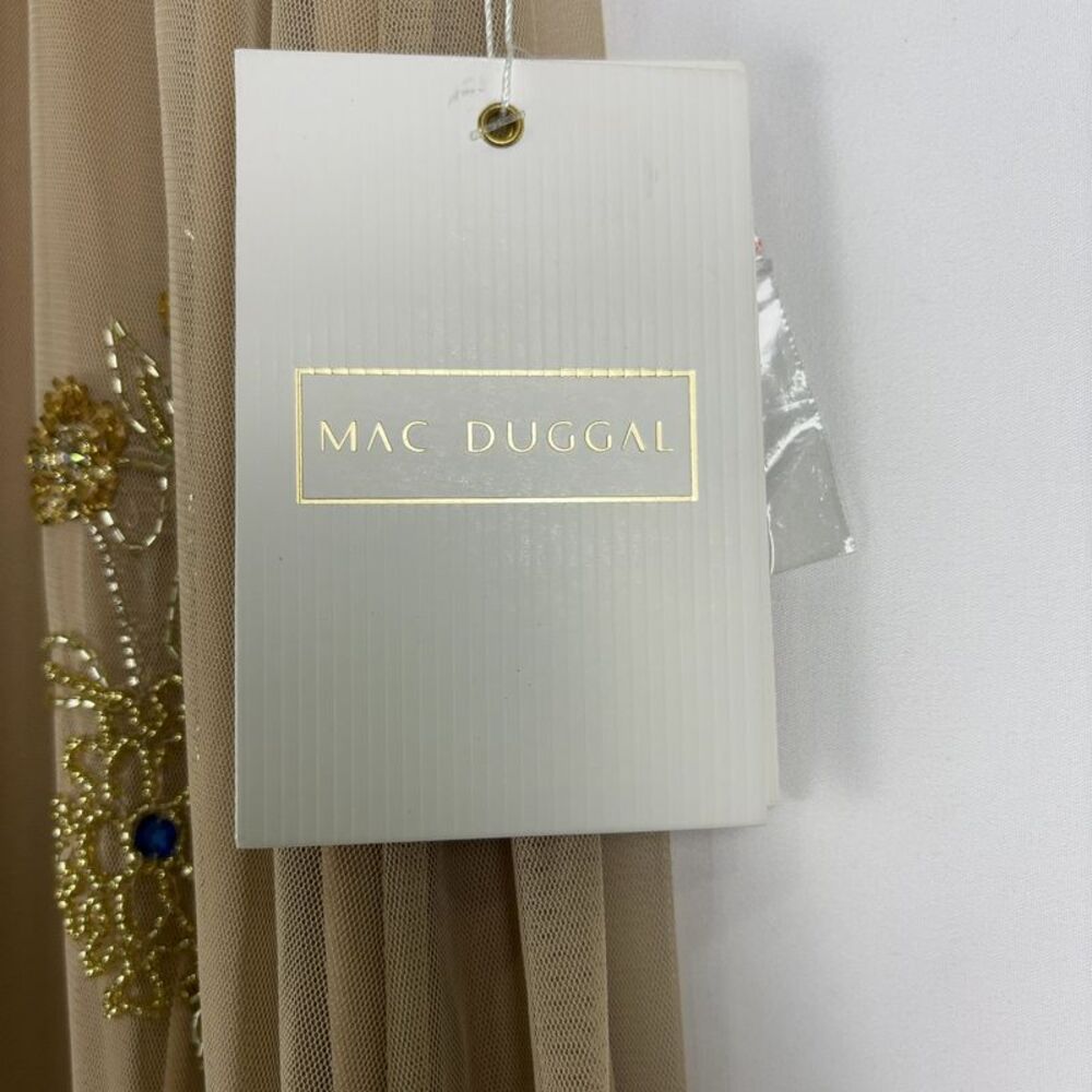 Mac Duggal Cream Maxi Dress with Blue and Gold Accents - Picture 4 of 4